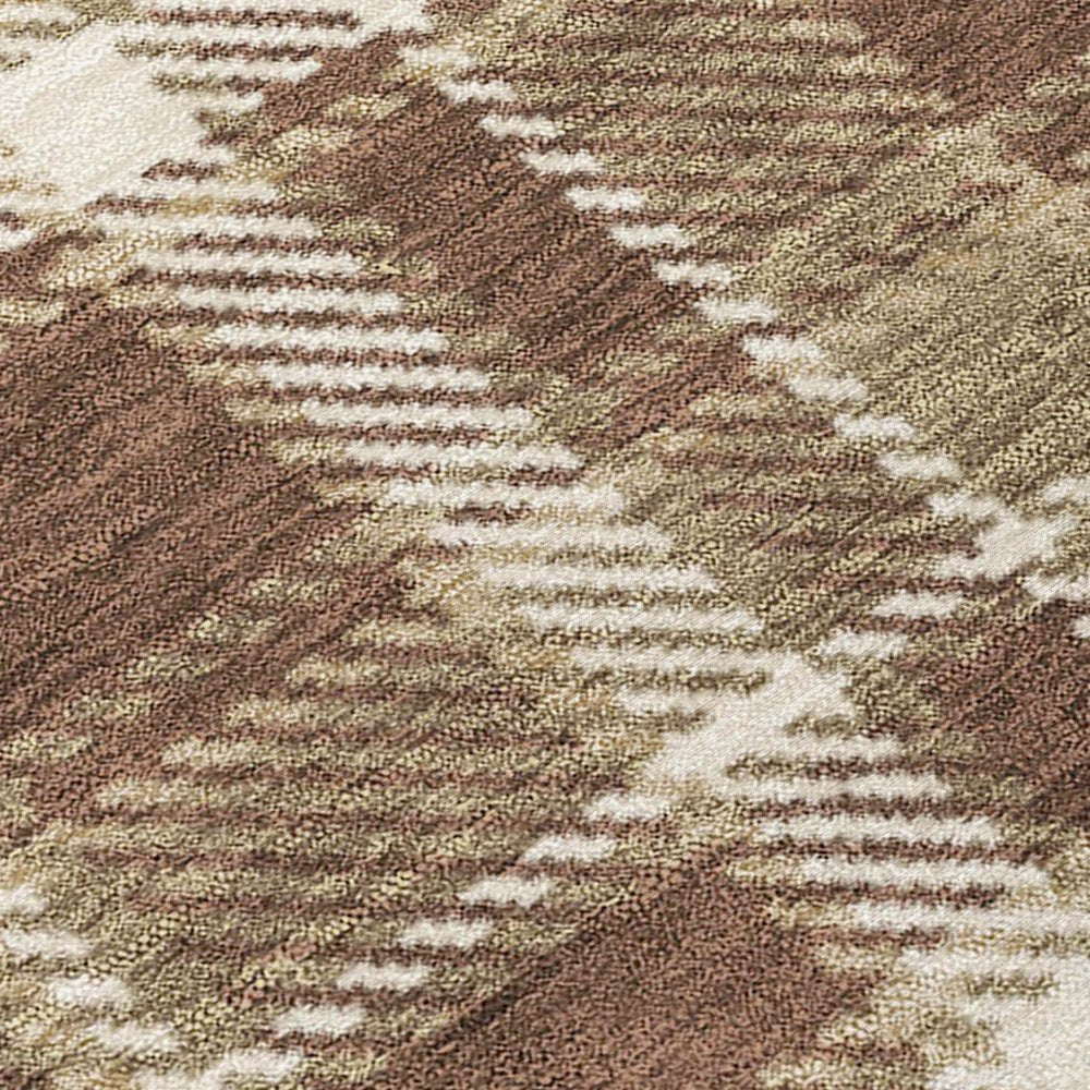 9' X 12' Chocolate and Ivory Plaid Washable Non Skid Indoor Outdoor Area Rug