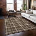 9' X 12' Chocolate and Ivory Plaid Washable Non Skid Indoor Outdoor Area Rug