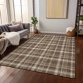 9' X 12' Chocolate and Ivory Plaid Washable Non Skid Indoor Outdoor Area Rug