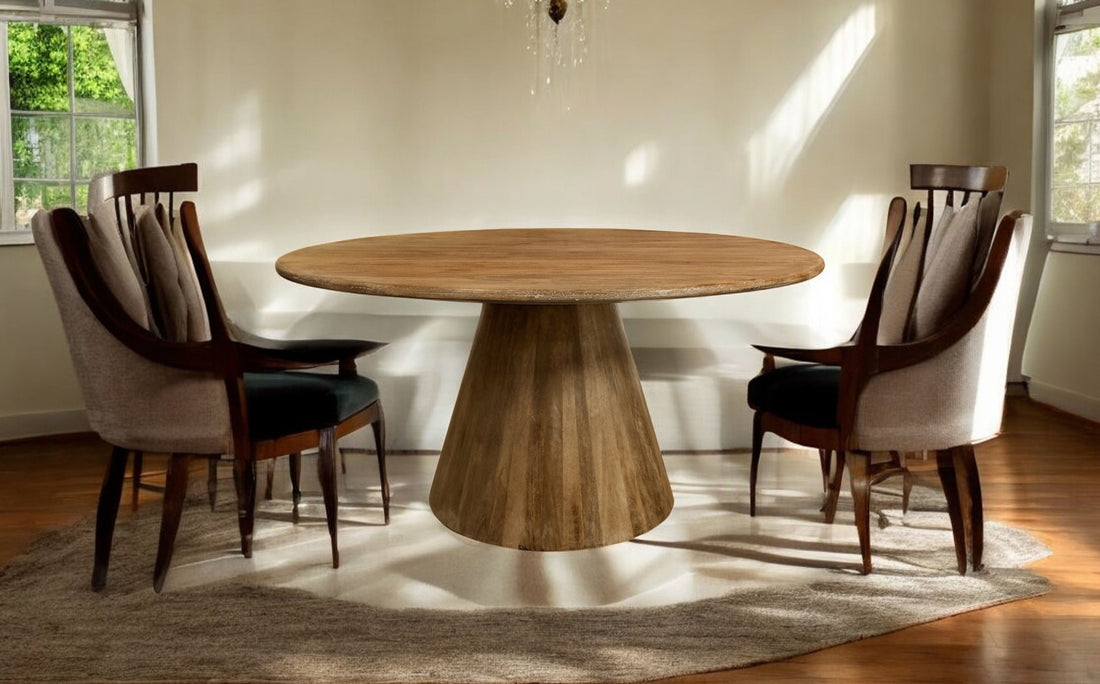 60" Natural Rounded Solid Wood Pedestal Base Dining Table