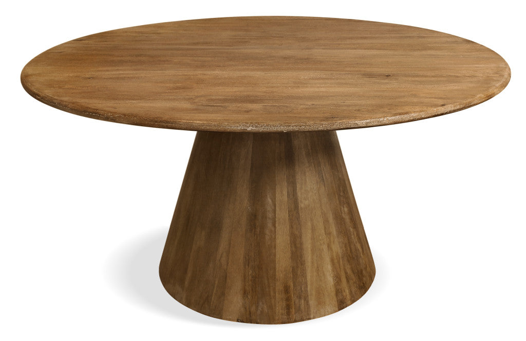 60" Natural Rounded Solid Wood Pedestal Base Dining Table