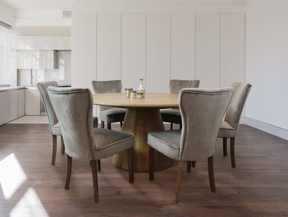 60" Natural Rounded Solid Wood Pedestal Base Dining Table