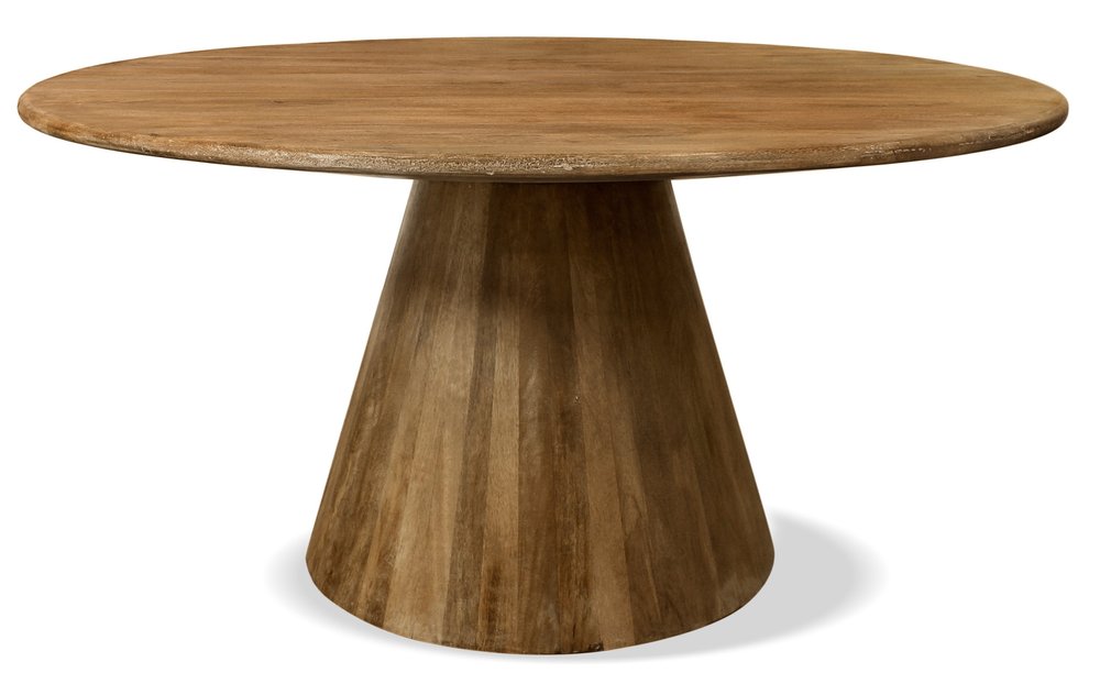 60" Natural Rounded Solid Wood Pedestal Base Dining Table