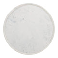 35" White and Natural Wood And Faux Marble Round Pedestal Coffee Table
