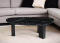 54" Black Genuine Marble and Wood Free Form Coffee Table