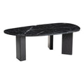 54" Black Genuine Marble and Wood Free Form Coffee Table