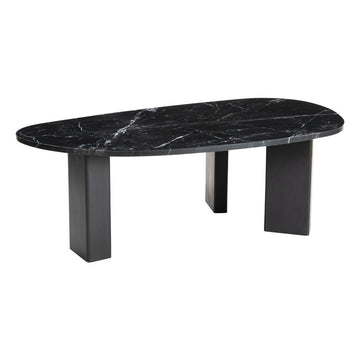 54" Black Genuine Marble and Wood Free Form Coffee Table