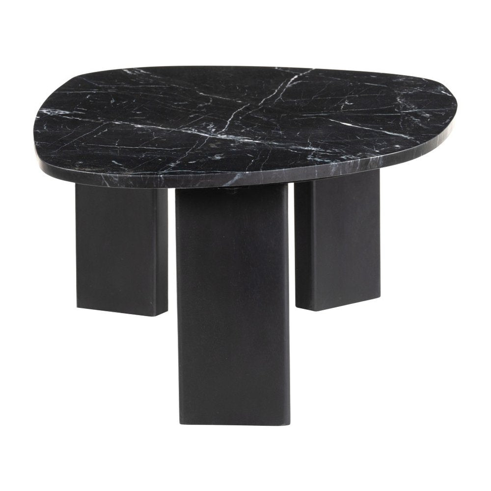 54" Black Genuine Marble and Wood Free Form Coffee Table