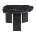 54" Black Genuine Marble and Wood Free Form Coffee Table