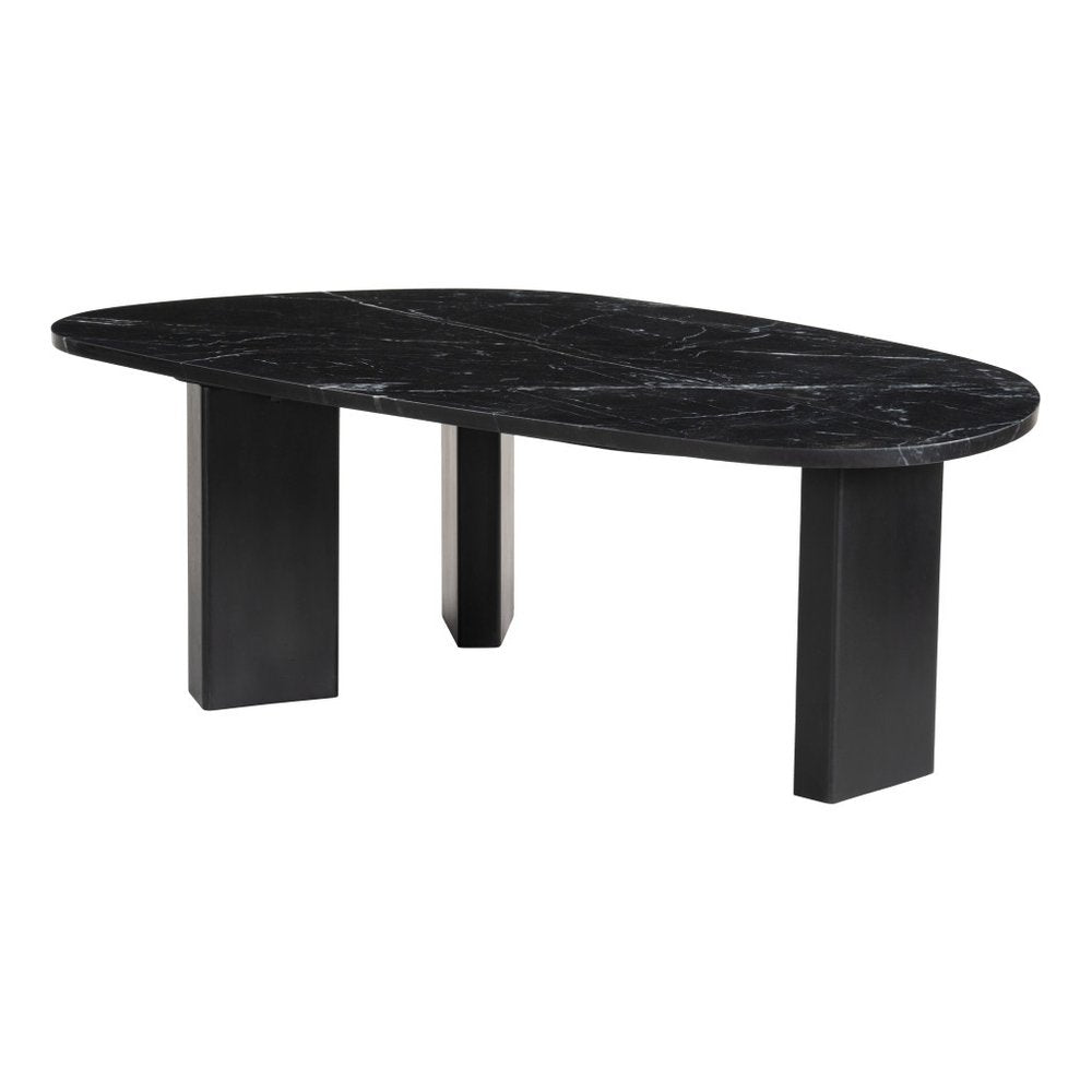 54" Black Genuine Marble and Wood Free Form Coffee Table