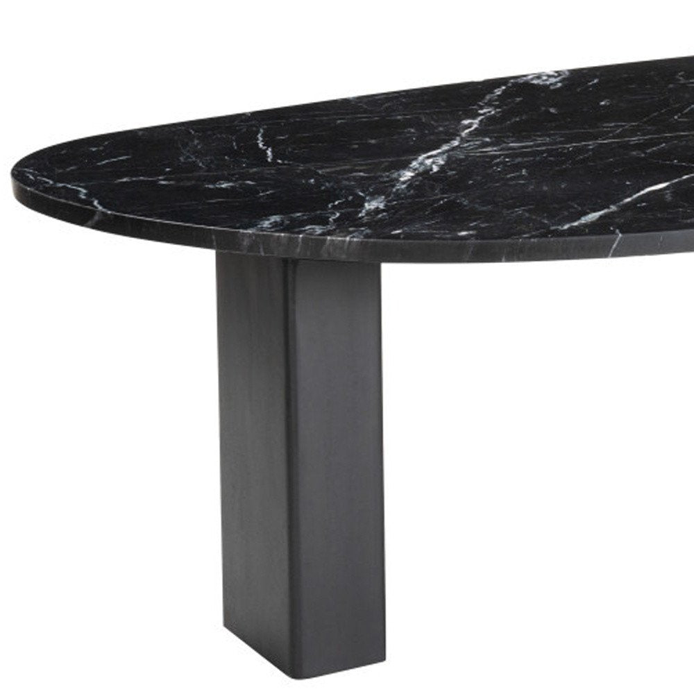 54" Black Genuine Marble and Wood Free Form Coffee Table