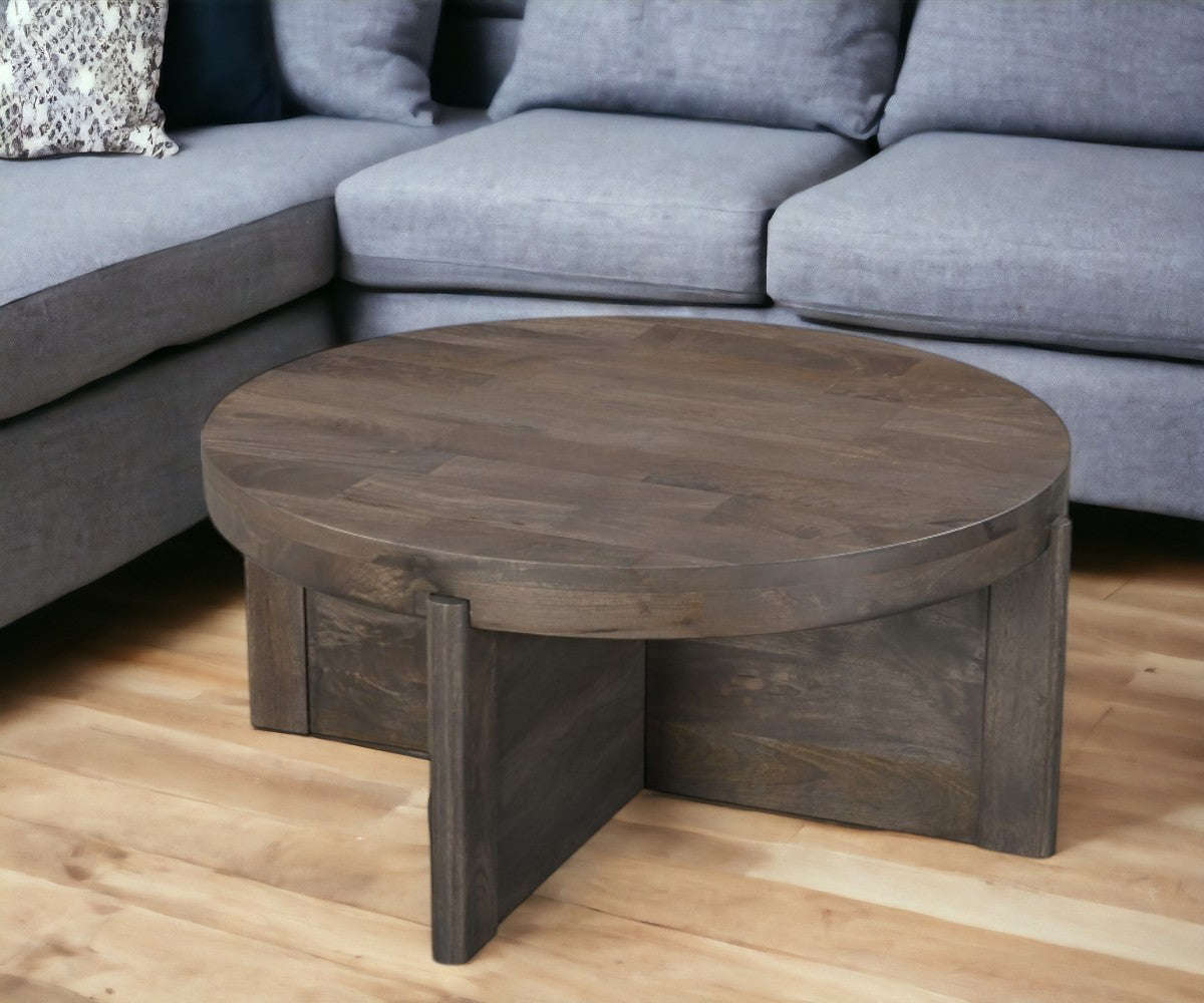 36" Brown Solid Wood Round Coffee Table