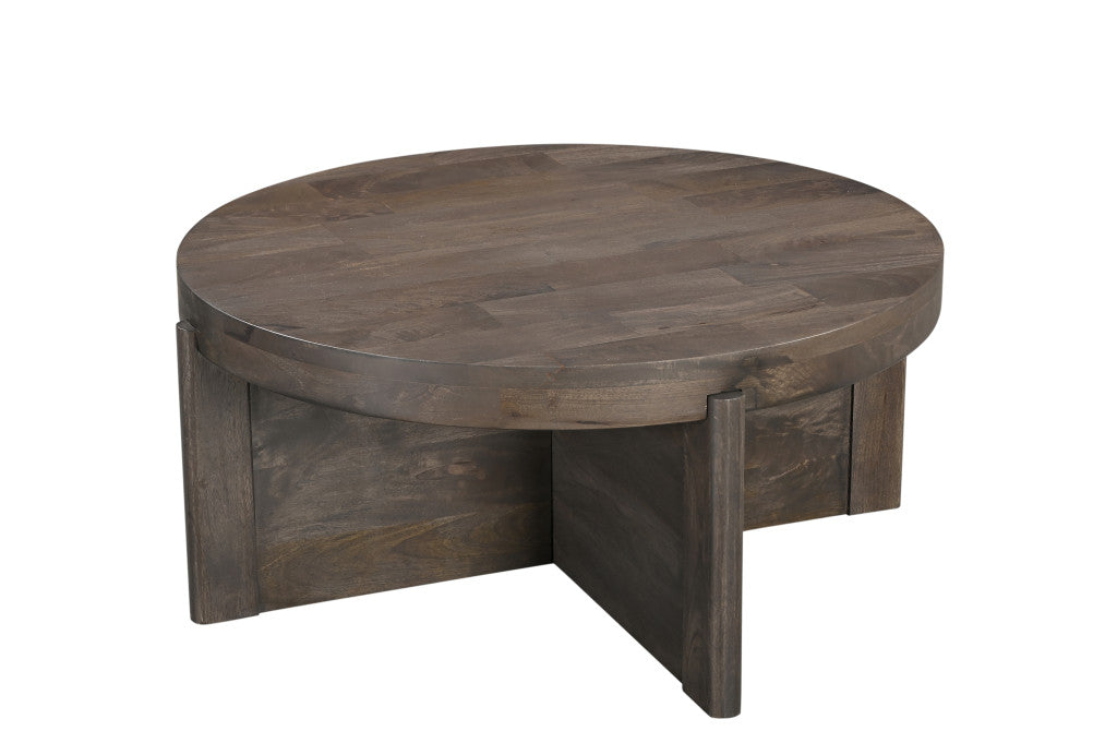 36" Brown Solid Wood Round Coffee Table