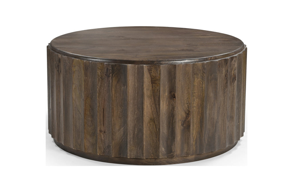 36" Brown Solid Wood Round Coffee Table