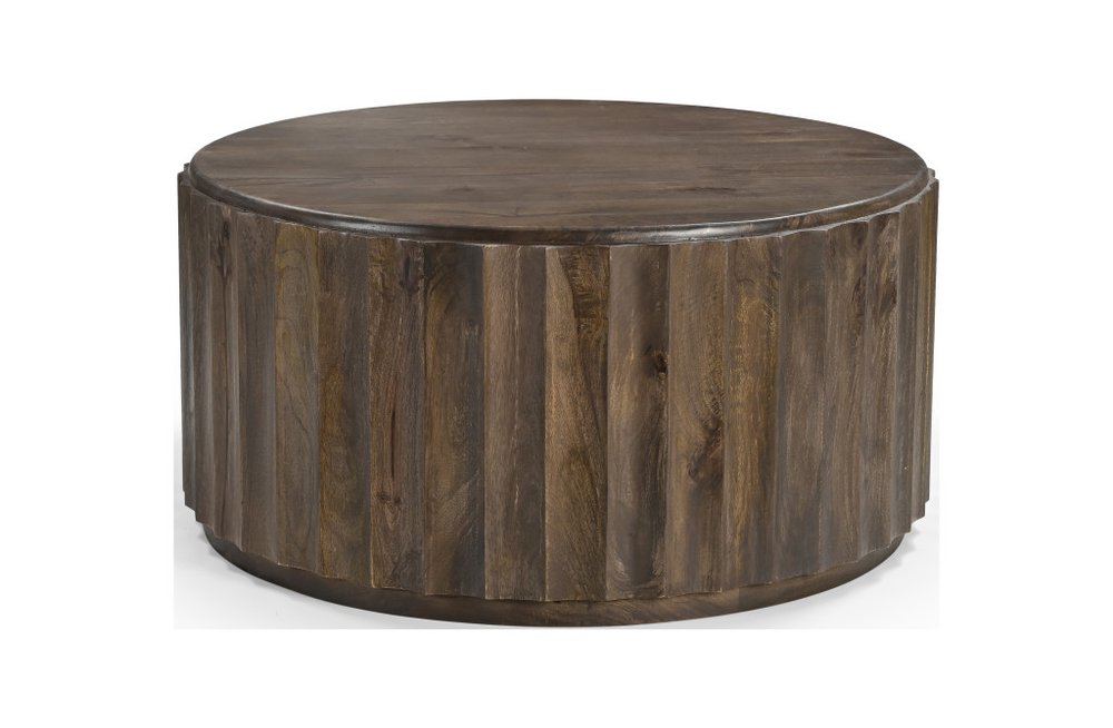 36" Brown Solid Wood Round Drum Coffee Table