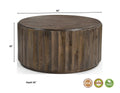 36" Brown Solid Wood Round Drum Coffee Table
