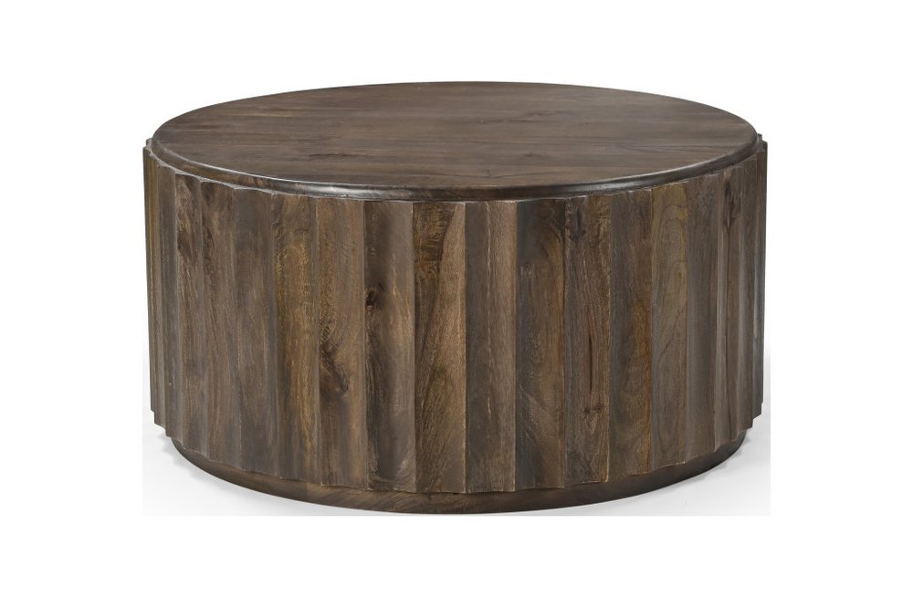 36" Brown Solid Wood Round Drum Coffee Table