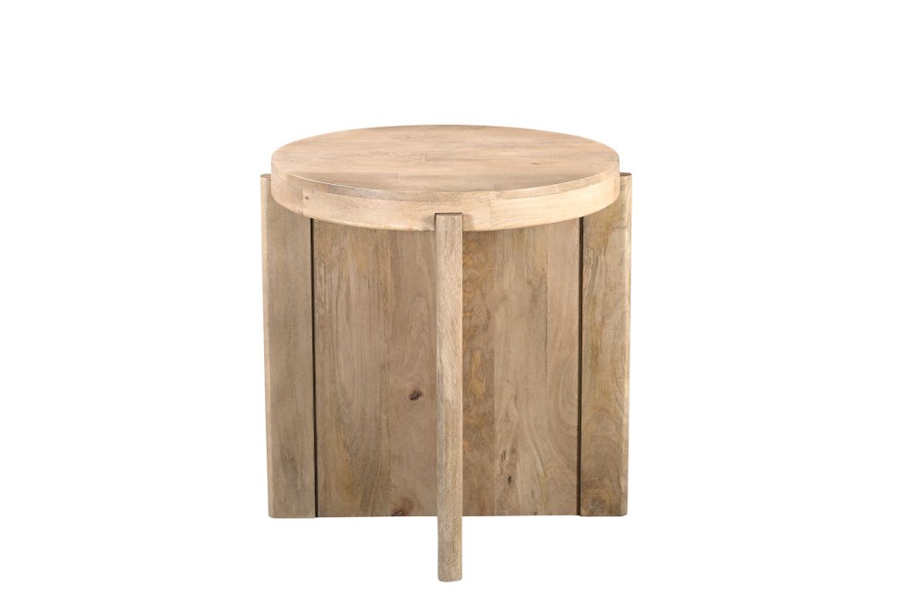 24" Natural Solid Wood Round Cross Leg End Table