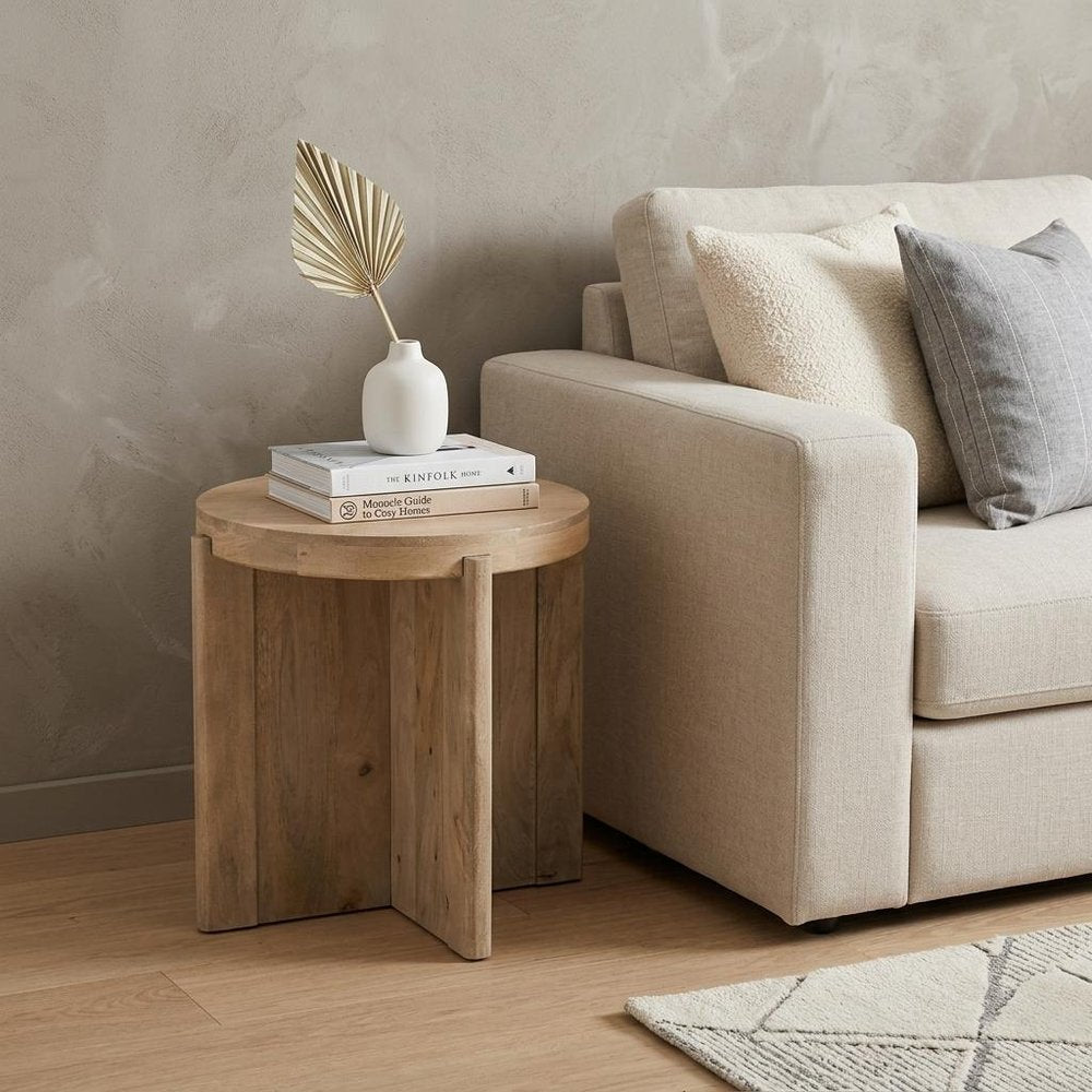 24" Natural Solid Wood Round Cross Leg End Table