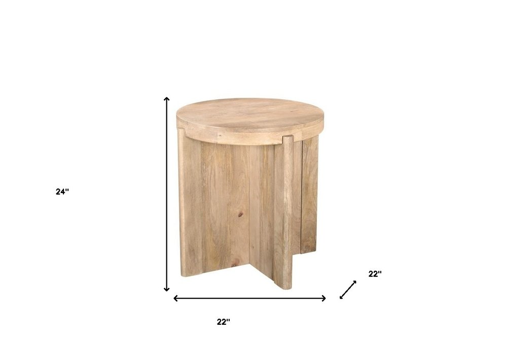 24" Natural Solid Wood Round Cross Leg End Table