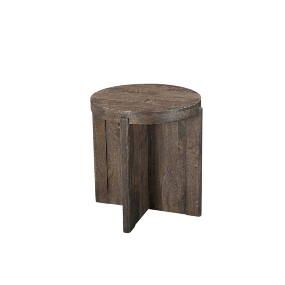 24" Brown Solid Wood Round Cross Leg End Table