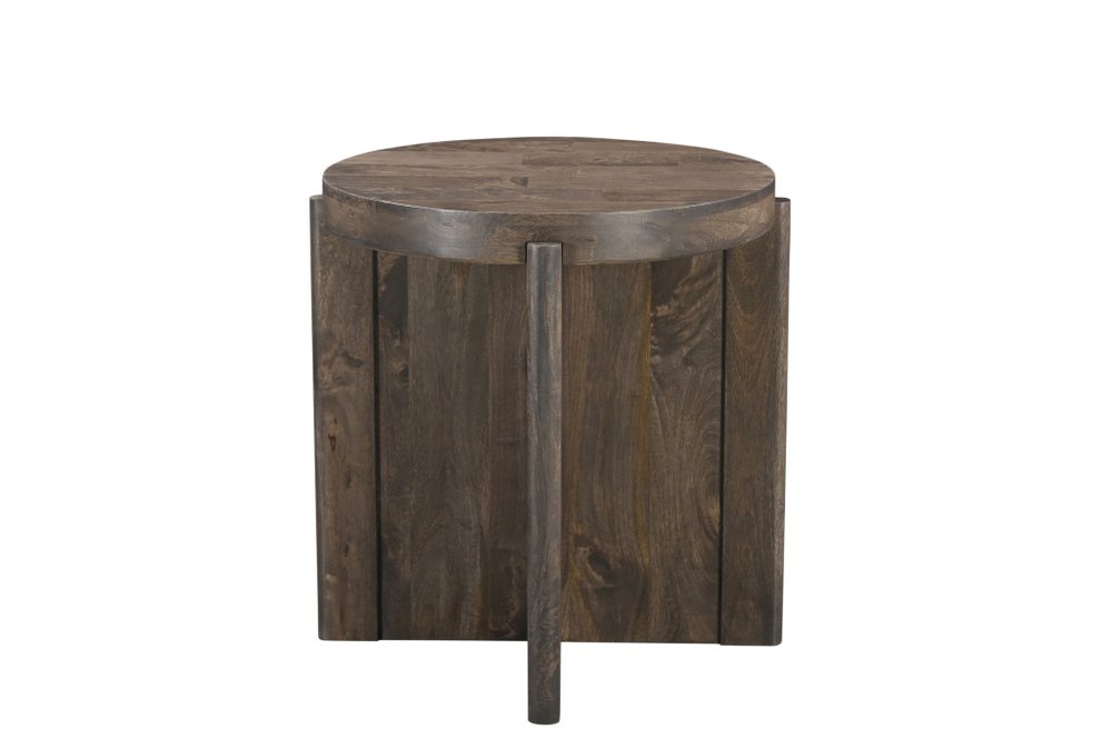 24" Brown Solid Wood Round Cross Leg End Table