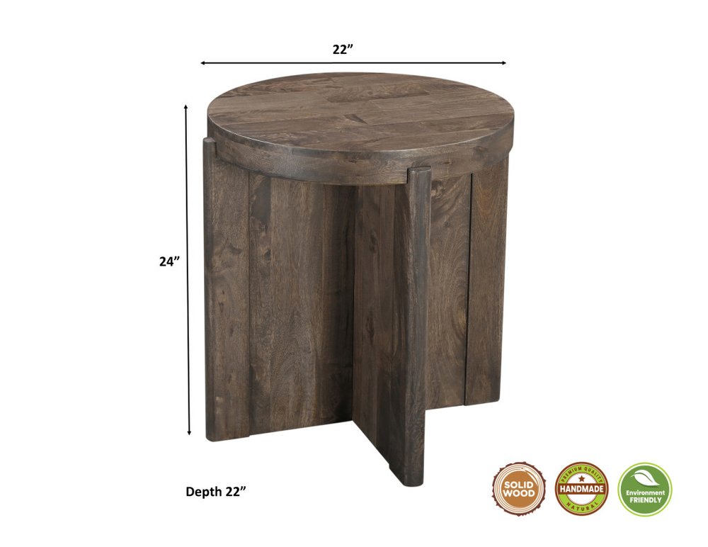 24" Brown Solid Wood Round Cross Leg End Table
