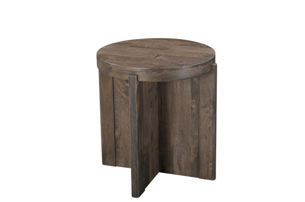 24" Brown Solid Wood Round Cross Leg End Table