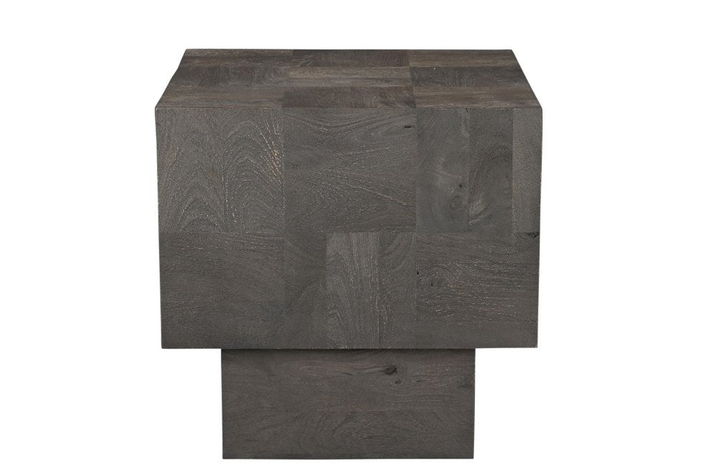 22" Gray Distressed Solid Wood Square Block End Table