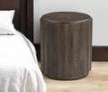 23" Brown Distressed Solid Wood Round Scalloped Drum End Table