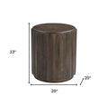 23" Brown Distressed Solid Wood Round Scalloped Drum End Table