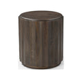 23" Brown Distressed Solid Wood Round Scalloped Drum End Table