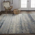 9' X 13' Gray Blue and Ivory Wool Abstract Hand Knotted Area Rug