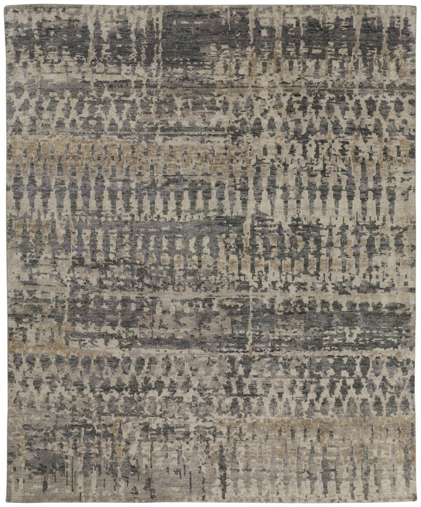 8' X 12' Blue Gray and Tan Wool Abstract Hand Knotted Area Rug