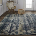 8' X 12' Blue Gray and Tan Wool Abstract Hand Knotted Area Rug