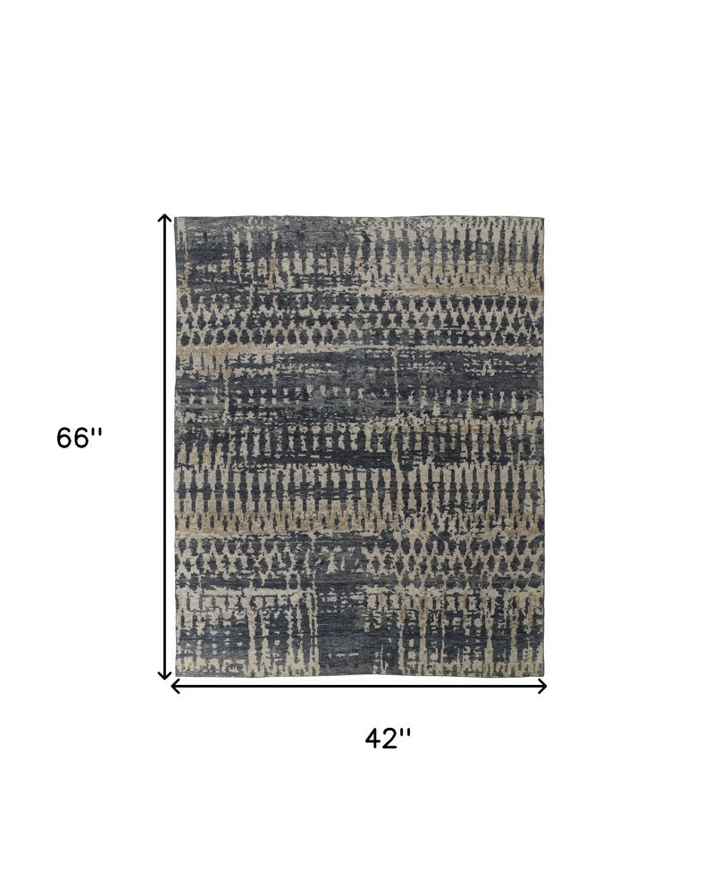 8' X 12' Blue Gray and Tan Wool Abstract Hand Knotted Area Rug