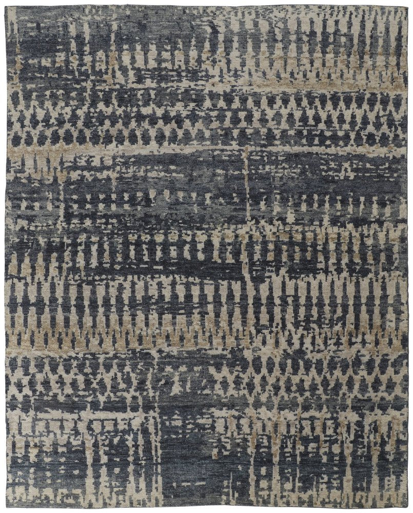 6' X 9' Blue Gray and Tan Wool Abstract Hand Knotted Area Rug