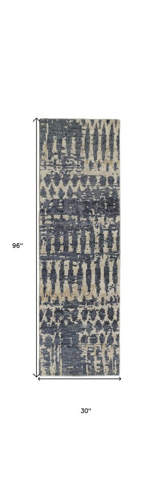 4' X 6' Blue Gray and Tan Wool Abstract Hand Knotted Area Rug