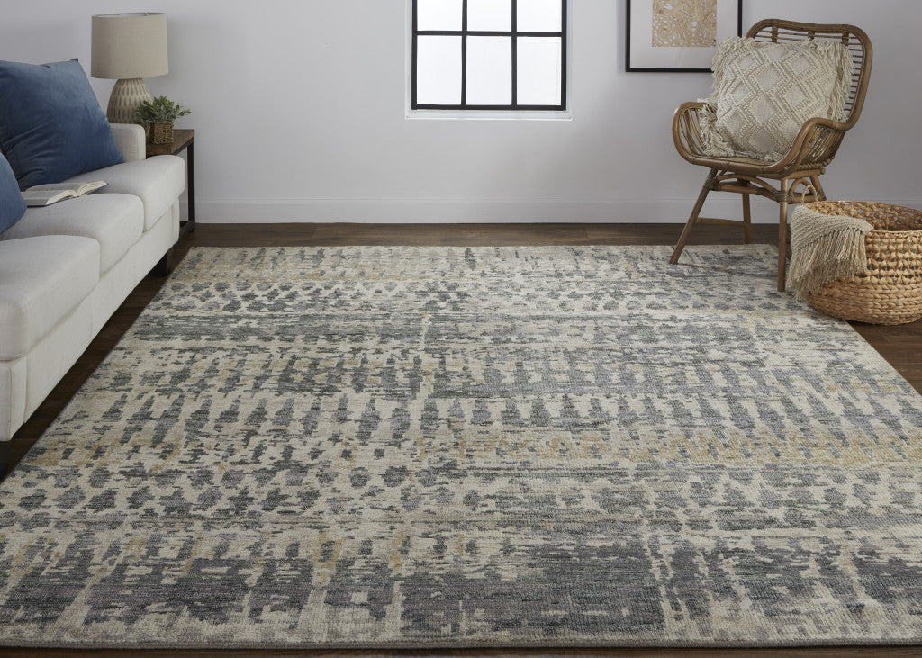 6' X 9' Gray Taupe and Ivory Wool Abstract Hand Knotted Area Rug