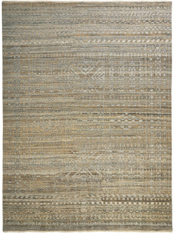 2' X 3' Gold And Tan Geometric Hand Knotted Distressed Area Rug