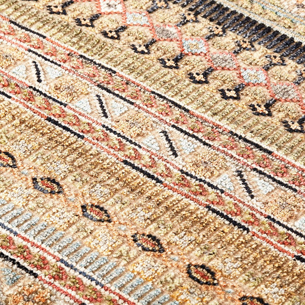 2' X 3' Tan Orange and Blue Striped Hand Knotted Area Rug