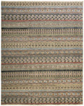 2' X 3' Tan Orange and Blue Striped Hand Knotted Area Rug