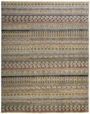 2' X 3' Tan Orange and Blue Striped Hand Knotted Area Rug
