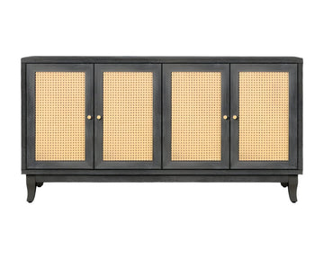 65" Charcoal and Natural Wood and Rattan Sideboard with Four Doors