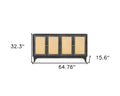 65" Charcoal and Natural Wood and Rattan Sideboard with Four Doors