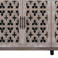 63" Brown Distressed Carved Scrollwork Sideboard with Four Doors