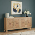 68" Natural Distressed Carved Geometric Sideboard with Four Doors