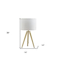 Gold Metal Adjustable Height Tripod Table Lamp With White Drum Shade