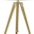 Gold Metal Adjustable Height Tripod Table Lamp With White Drum Shade