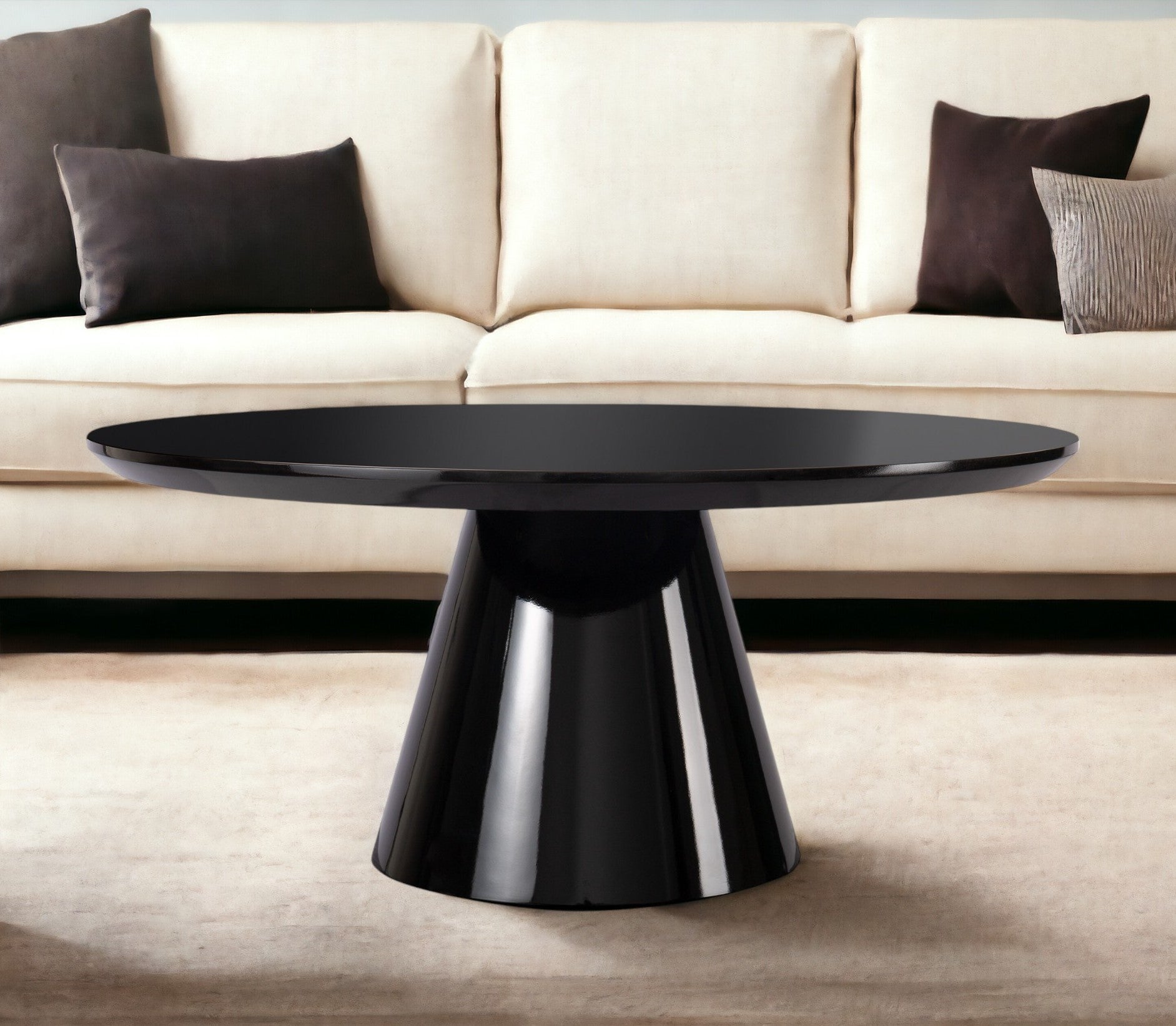 35" Black Wood Round Pedestal Coffee Table